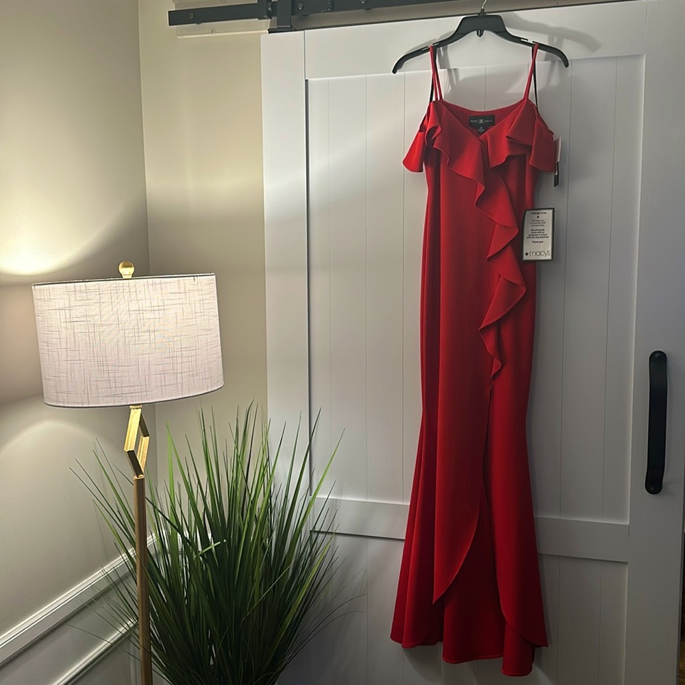 ruffle red gown